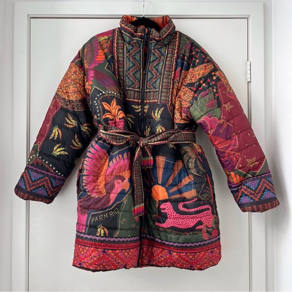 NWOT Farm Rio Crazy Mix Belted Puffer Jacket L - Picture 5 of 15